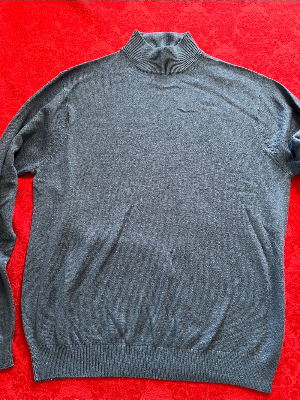 Paul Fredrick Men’s Large Blue/Gray Mock Neck Sweater Cotton Cashmere Knit